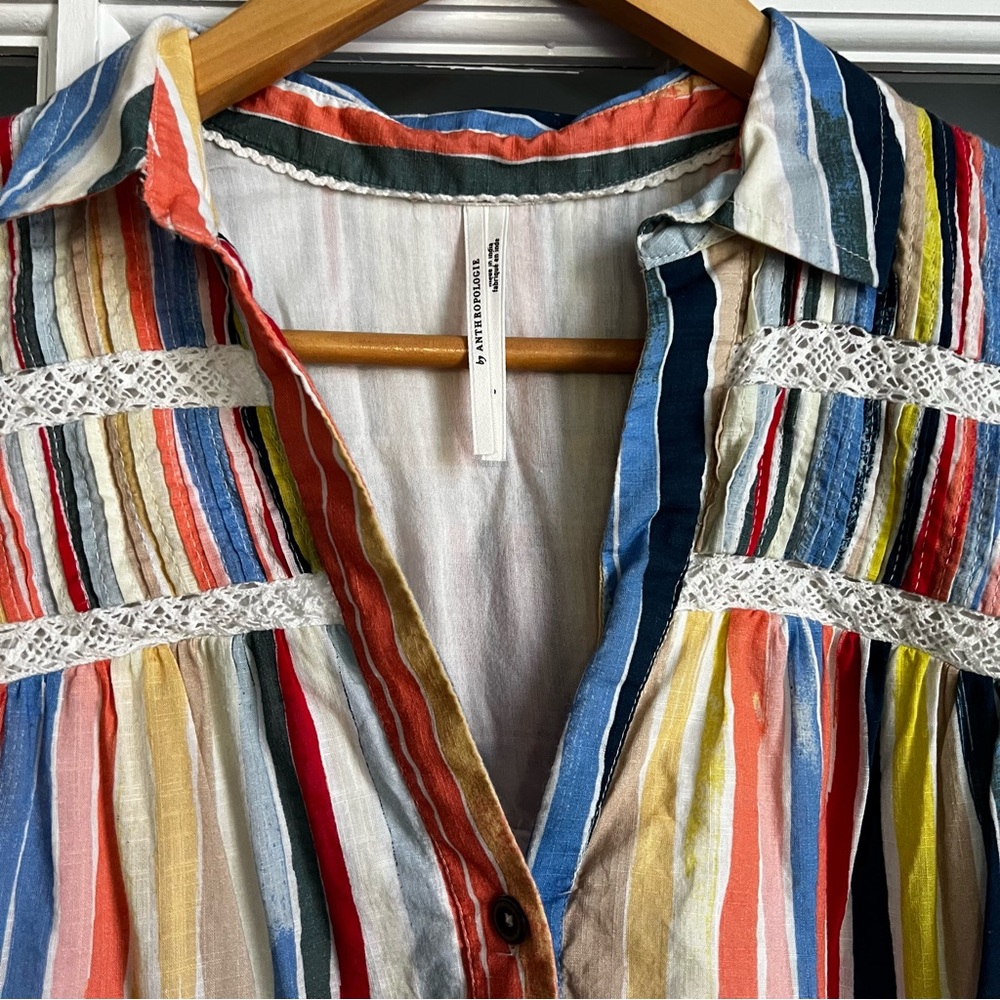 Anthropologie Georgina Tiered Shirtdress Rainbow Stripe - Picture 4 of 7